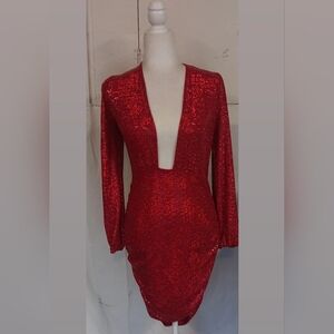 Glamorous Long Sleeve Red Sequin Dress